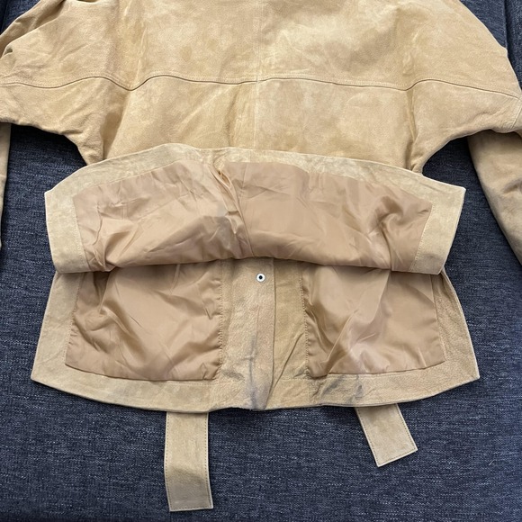 MNG Mango Leather Jacket Womens XS Tan Suede Belted Snap Front Shacket 53065708 - Picture 16 of 16